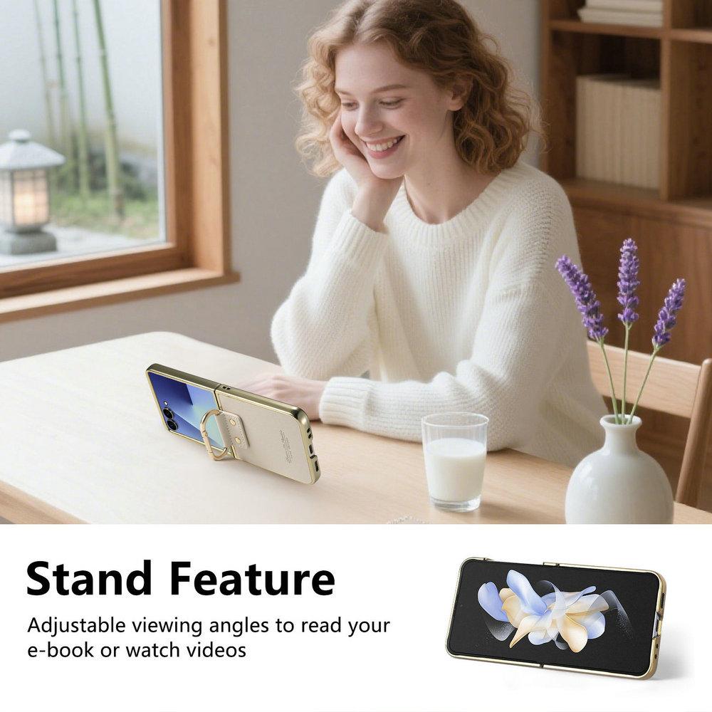 Custodia di Lusso Z Flip7 5G per Samsung Galaxy Z Flip 7 FE Pannello Posteriore in Pelle Corazzata Copertura ad Anello per Galaxy Z Flip 6 5 4 Funda Etui