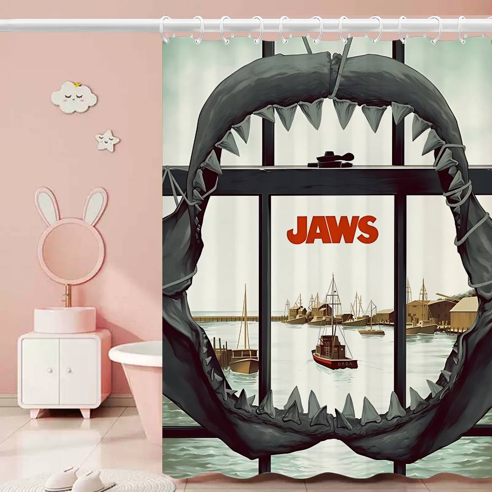 J-JAWS Movie 1pc Pattern Shower Curtain Plus Hooks Waterproof Machine Washable Polyester Fabric Abstract