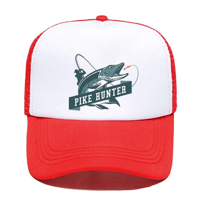 Cool FisherUnisex Printing Trucker Hat Pike Hunter Fishing Rod Unisex Mesh Net Caps Fishing Lures Drift Breathable Baseball Cap