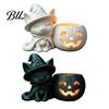 Creative Gift for Friends Halloween Black Cat Pumpkin Candlestick, 3D Printed Witch Candle Hollow Light Holder with Tealight Cup, Spooky Tabletop