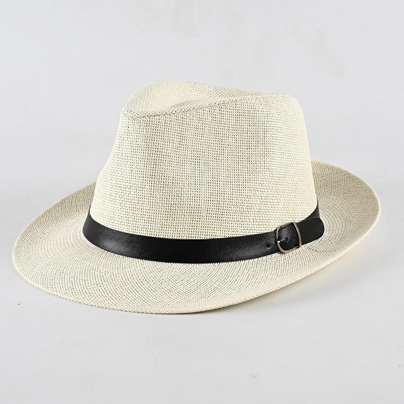Curled brim top hat middle-aged men sunscreen breathable travel vacation visor straw hat literary and retro
