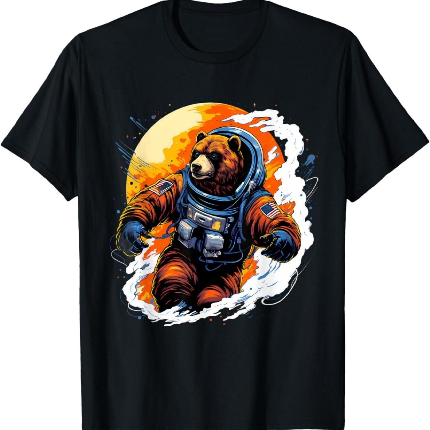 

Медведь Арт Астронавт Космос Дикая природа Природа Животное Искусство Футболка S чёрный
