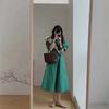 New Arrivals Open Run Women Cotton Pintuck Plain Dress Flare Puff Long Dress