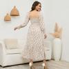 YYFS Women's Fashion Spring Fall Flower Pattern Print Long Sleeve Square Collar Loose Waistline Casual Dresses
