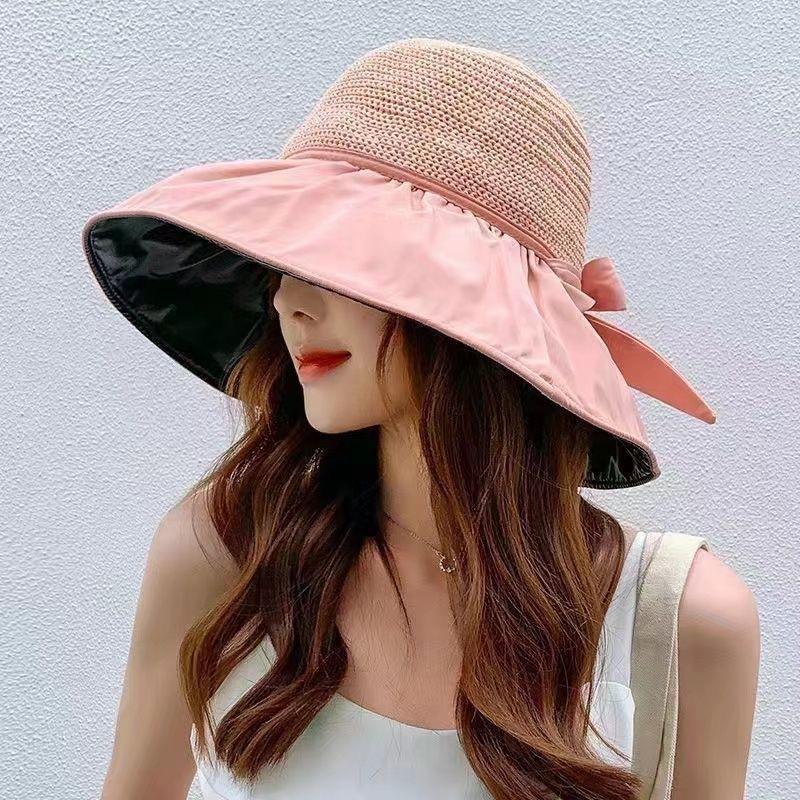 Summer Large Brim Sun Protection Hat Women's Versatile Face Small Straw Visor UV Protection Foldable Fisherman Hat