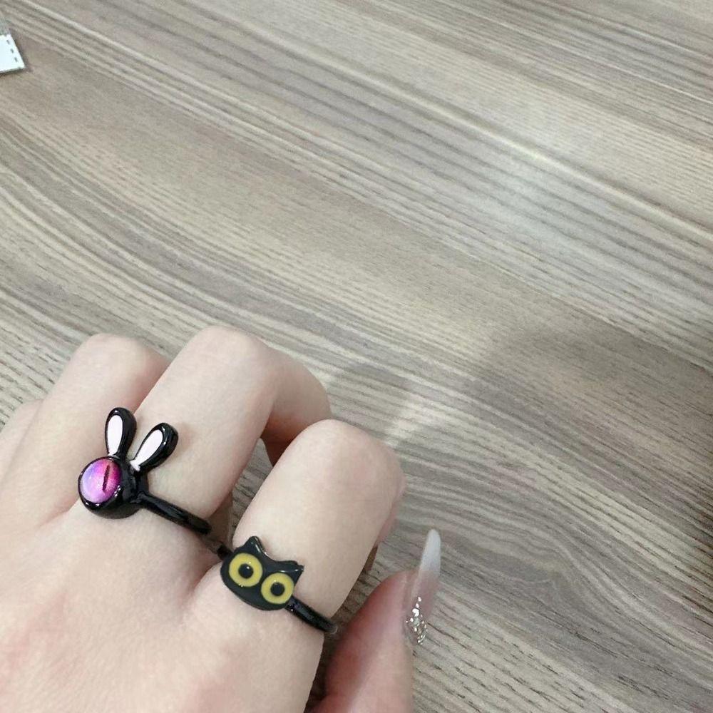 Niche Design Rabbit Black Cat Women Opening Ring Fashion Jewelry Harajuku Ring Korean Style Ring
