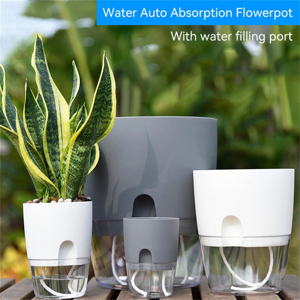 Transparent Double Layer Plastic Flower Pot Self Watering Flowerpot Cotton Rope Watering Small Plant Pot With Injection Port