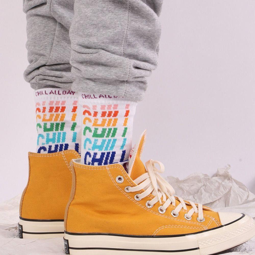 

Hiphop Thick Sport Harajuku Middle Tube Hosiery Women Letter Socks Cotton Socks Patchwork Color A