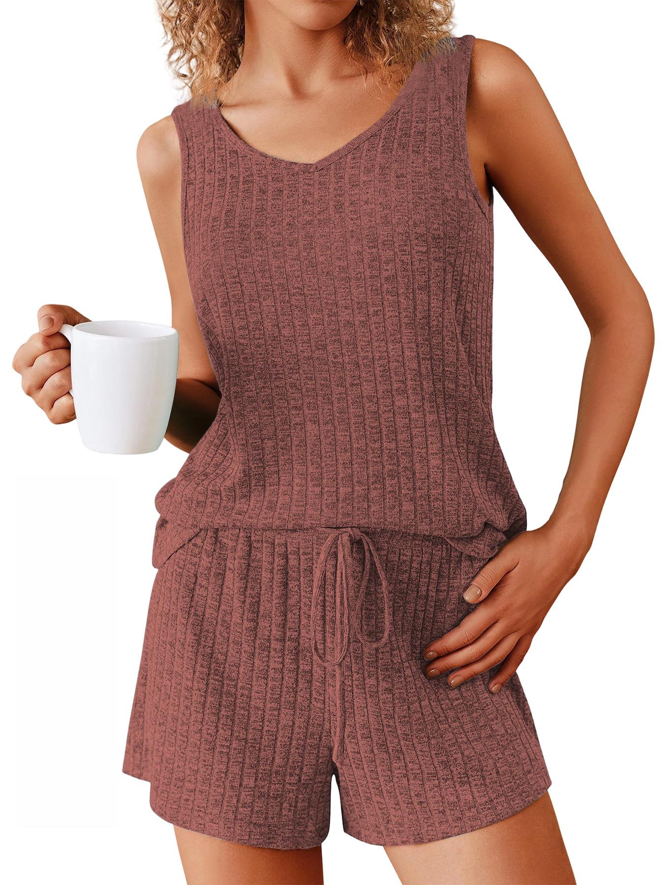 

Summer 2026 Solid Color Knit Tank Top & Shorts Set for Women XL