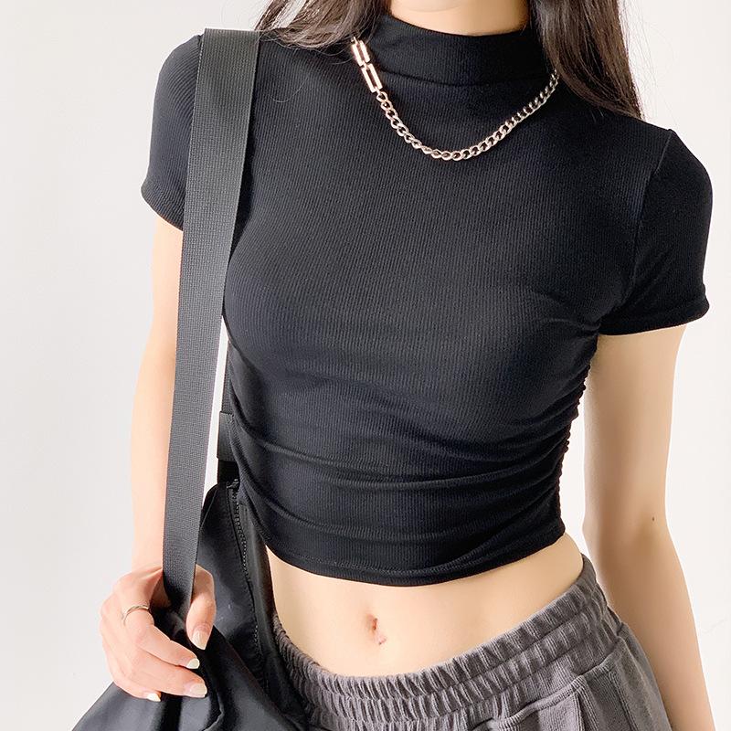 Style Half Turtleneck Base Shirt for Women In Spring and Summer New Slim Fit Inside Short T-shirt Outside White Top