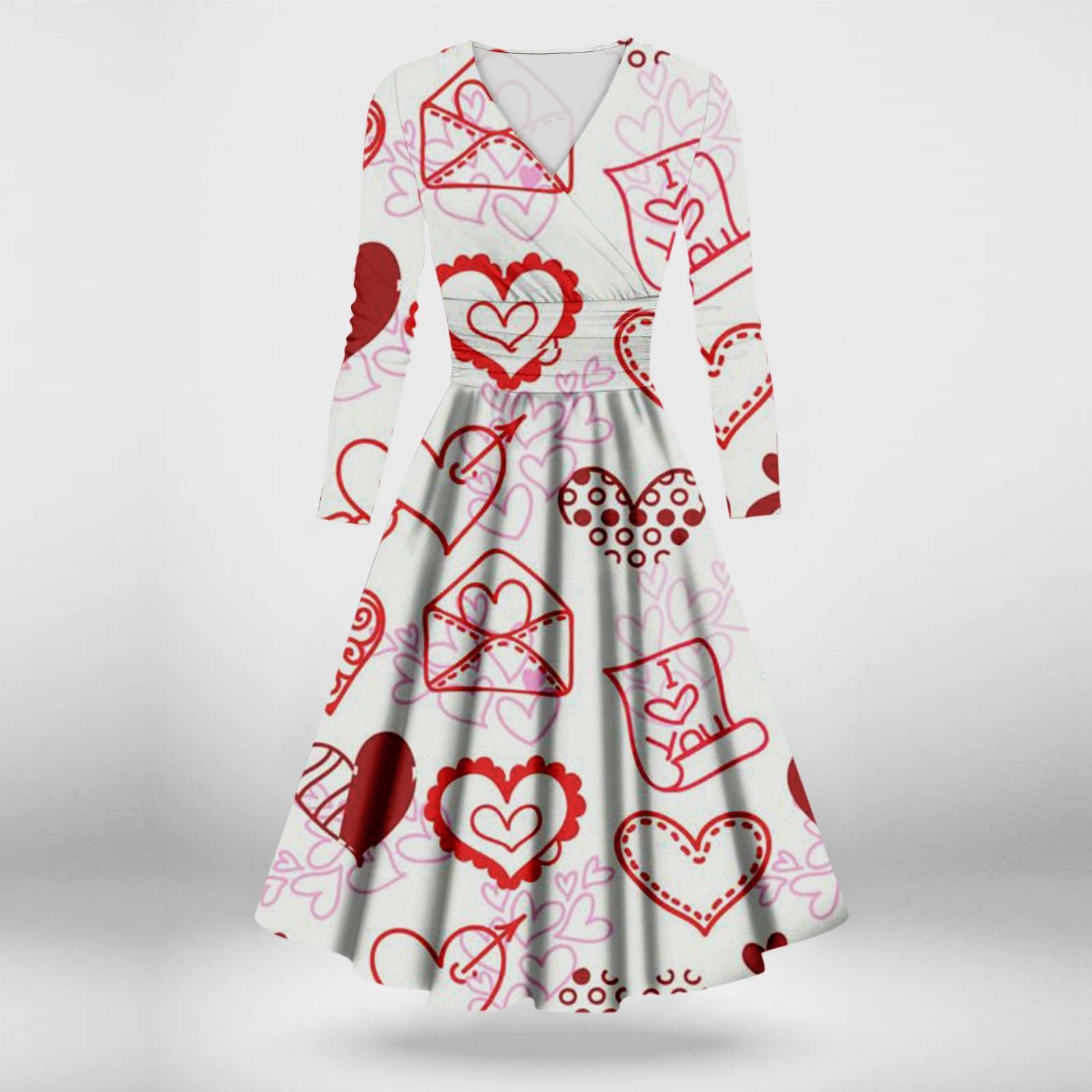 

Женское модное повседневное платье с принтом ко Дню святого Валентина, длинными рукавами и V-образным вырезом, сексуальное платье XXXL розовый