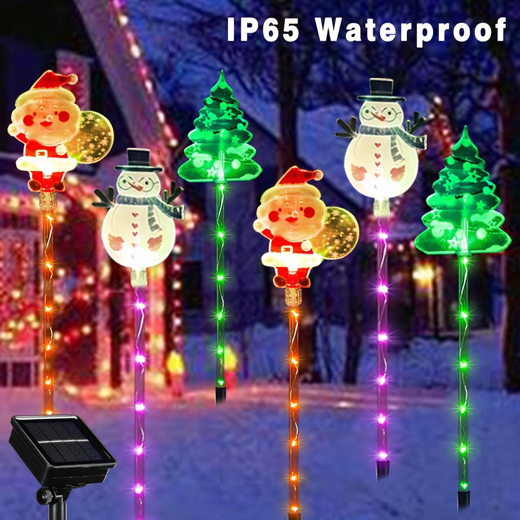 6 Packs Outdoor Garden Ground Light Solar Powered Santa Claus Snowman Christmas Tree Decorative Lights for Pathway Yard Lawn