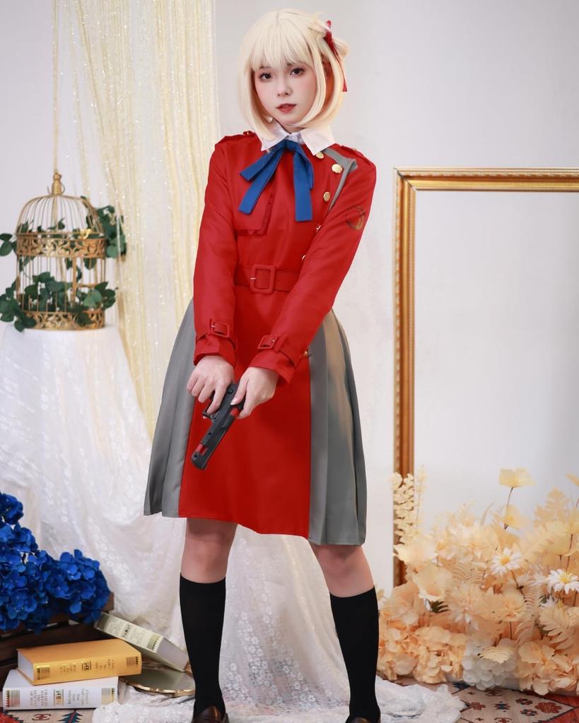 Costume Cosplay Lycoris Recoil Chisaku Nishikigi con Perfetto per Scuola e Abbigliamento da Palco Uniforme Nishikigi con Taglia [Qualità Eccellente] Parrucca, Adulti,