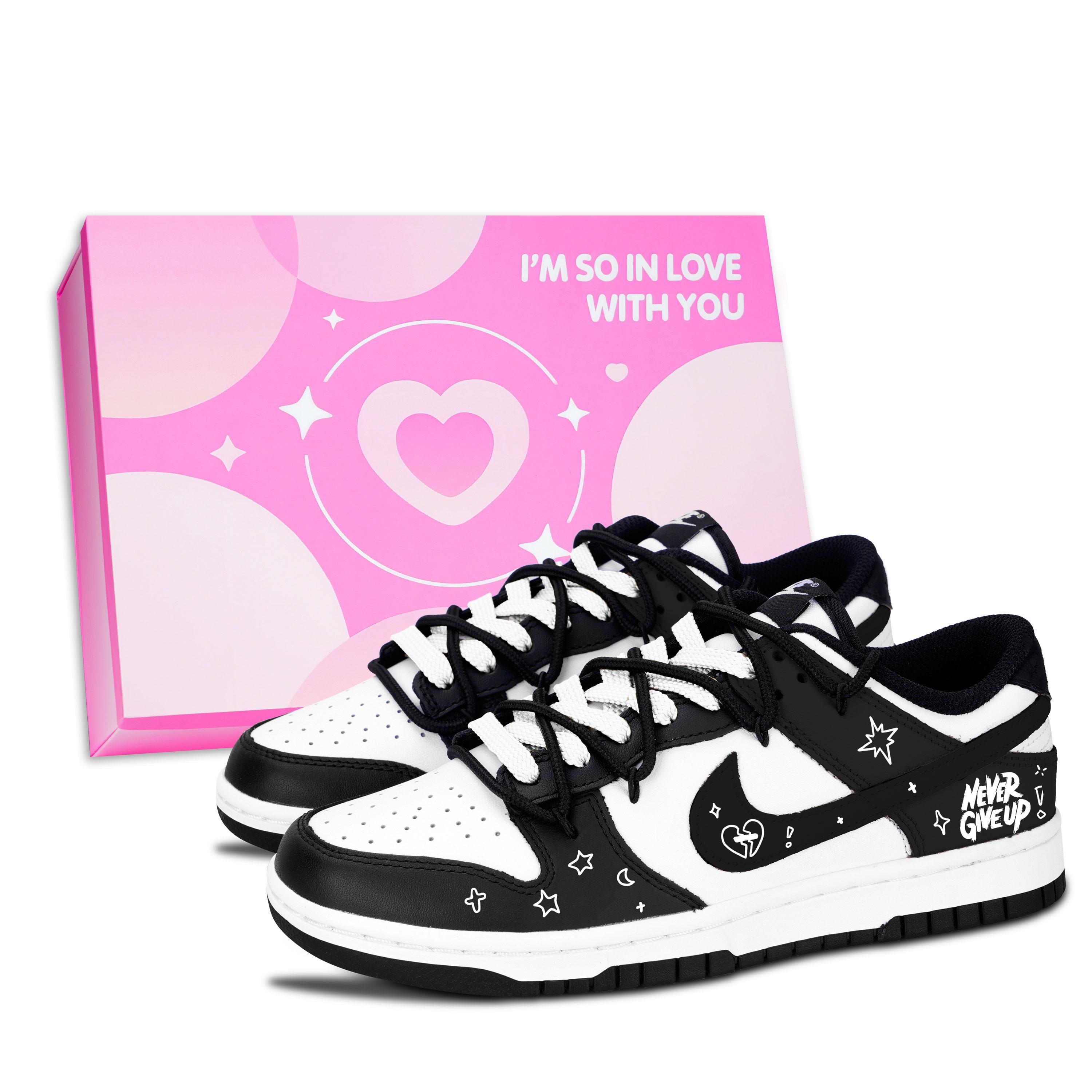 

Nike Dunk Black White, Never Give Up Leather Abrasion Resistant Low top Skateboard Shoes Unisex Black DD1503-101(Team887-) 38.5