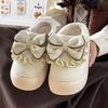 Winter New Bow Cotton Slippers Fashionable Plaid Velvet Warm Thick-soled Heightening Shoes Non-slip Cotton Shoes