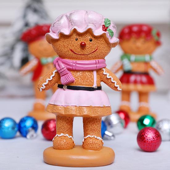 Gingerbread Man Figurine Christmas Resin Gingerbread Statue with Dress/Suit Holiday Tabletop Ornament for Home Kitchen Mantel Decorations