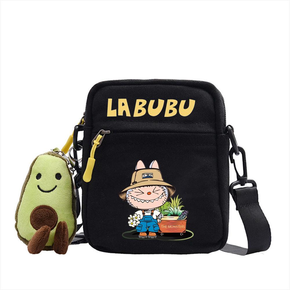 LABUBU canvas bag LABUBU peripheral small square bag doll nylon canvas lightweight simple versatile crossbody bag