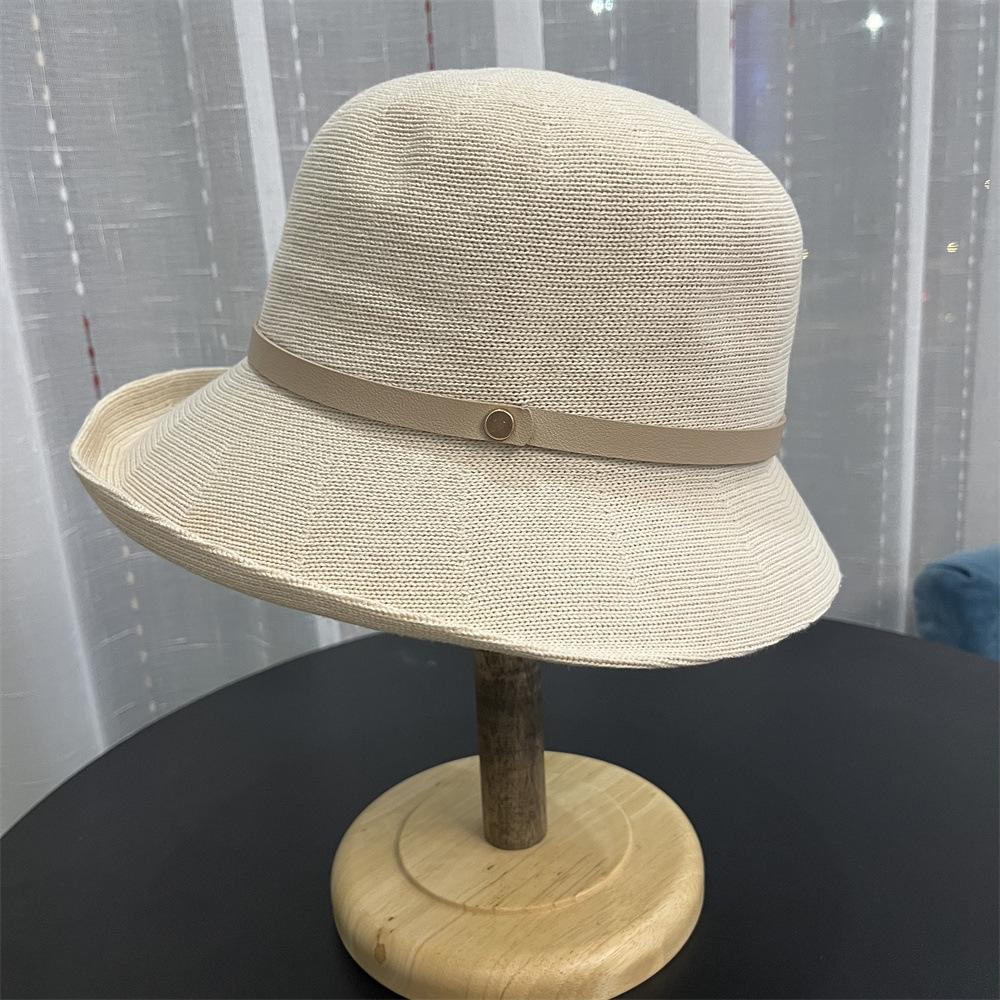 Hat Women's Spring and Autumn Sunscreen Sun Hat Elegant Fashion Leather Buckle Small Warped Edge Top Hat Showing Face Small Bucket Hat Basin Hat Tide