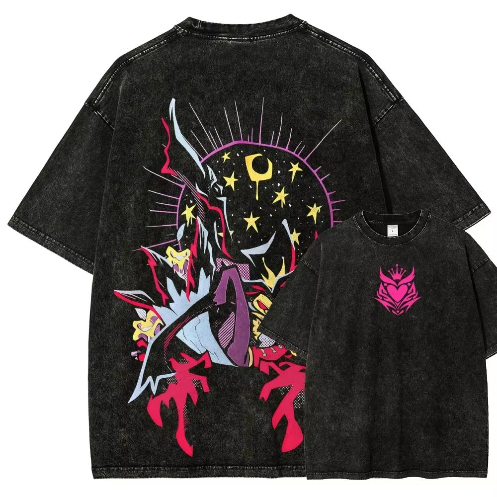 Helluva Boss Stolas Goetia Vintage Washed Cotton Unisex 2026 Summer Loose Street Style Anime Short Sleeve Loose Streetwear Pop Rock Concert T-Shirt