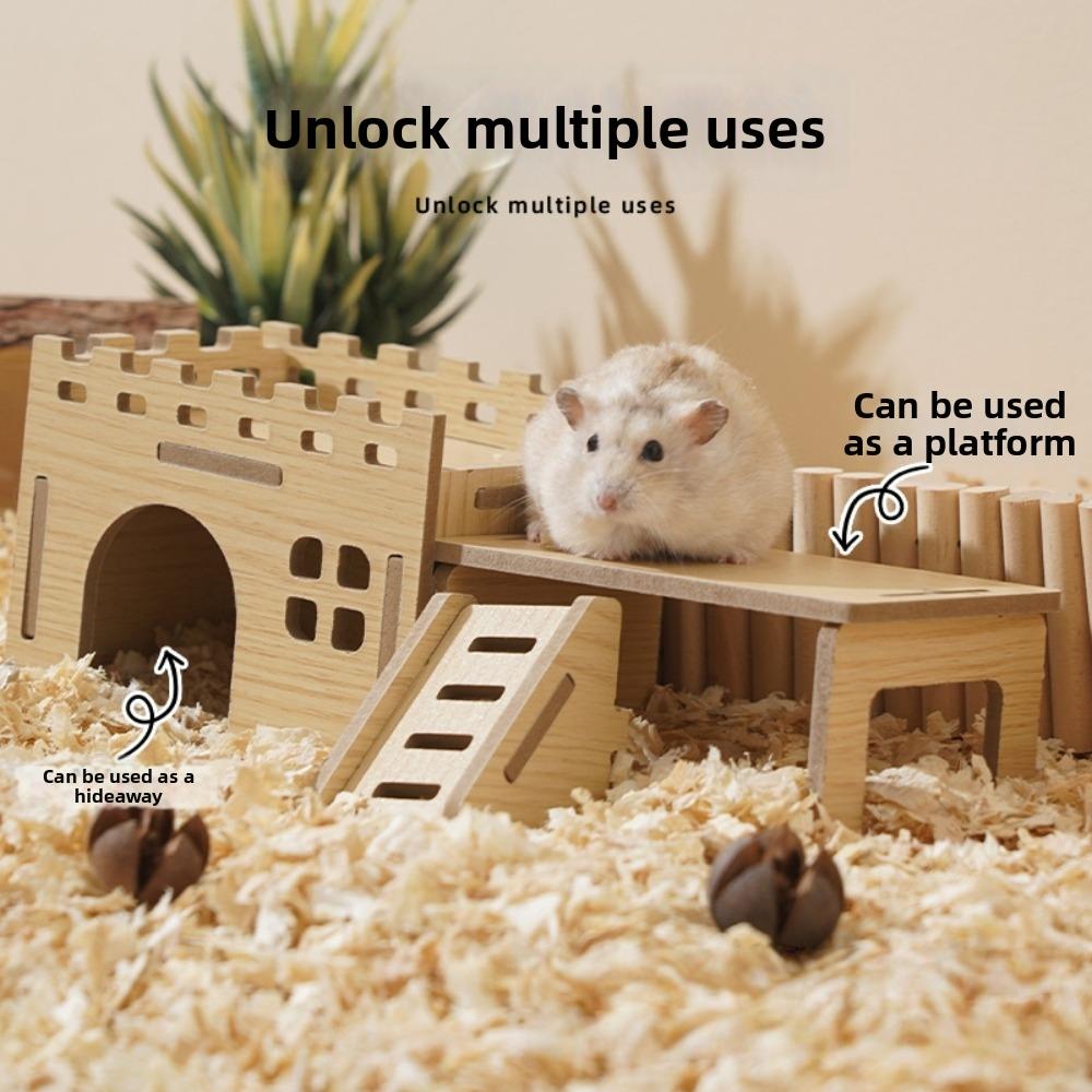 Durable Hamster House Natural Wooden Small Pets Hideaway New Hamster Hide Villa for Chinchilla