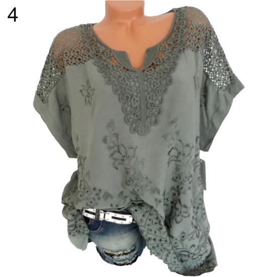 Fashion Women Hollow Out Lace Short Sleeve Blouse Top Summer Casual T-Shirt