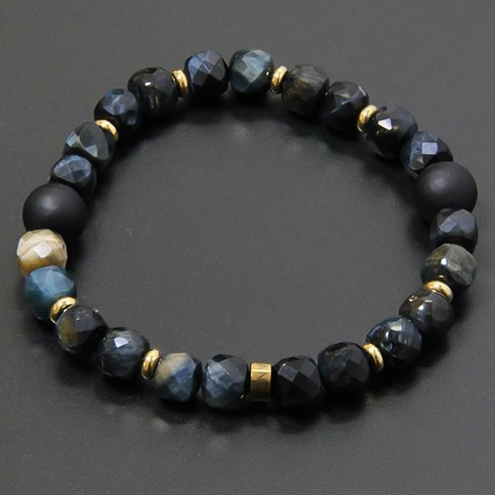 [ColanColan] FORCE 4 Bracelet, Dark Blue Tiger Eye, Negative Ion, Relaxing, Stylish (M-L (Inner Diameter Approx. 17cm))