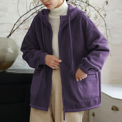 Damska bluza polarowa z kapturem, cienko podszyta, o luźnym kroju, w jednolitym kolorze, casualowa, moda koreańska, wiosenna, jesienna