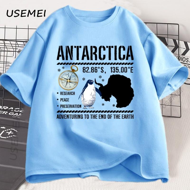 Antarctica T Shirt South Pole Tshirt Funny Cute Penguin Tshirt Casual Cotton Short Sleeve Round Neck Graphic T Shirts Clothes