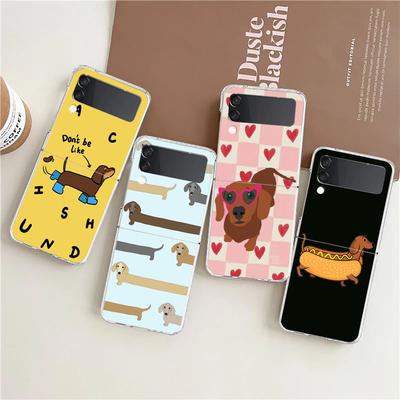 Transparent Phone Case For Samsung Galaxy Z Flip 3 4 5 6 7 Hard Folding PC Z Flip3 Flip4 Cover Cute Dachshund Bulldog