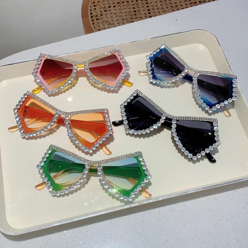 Diamond Shiny Shades Polygon Gradient irregular Women's Sunglasses Candy Color Butterfly frame Decoration Ladies Sun Glasses