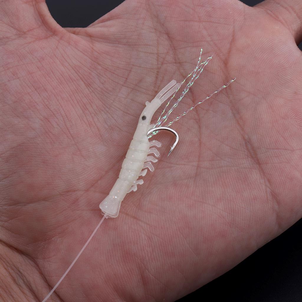 6 Pack Glow in Dark Saltwater Shrimp String Hooks 5 Hooks High Visibility Pre-Rigged 1-6 Mixed Sizes Fishing Lure Bait Tackle Kit