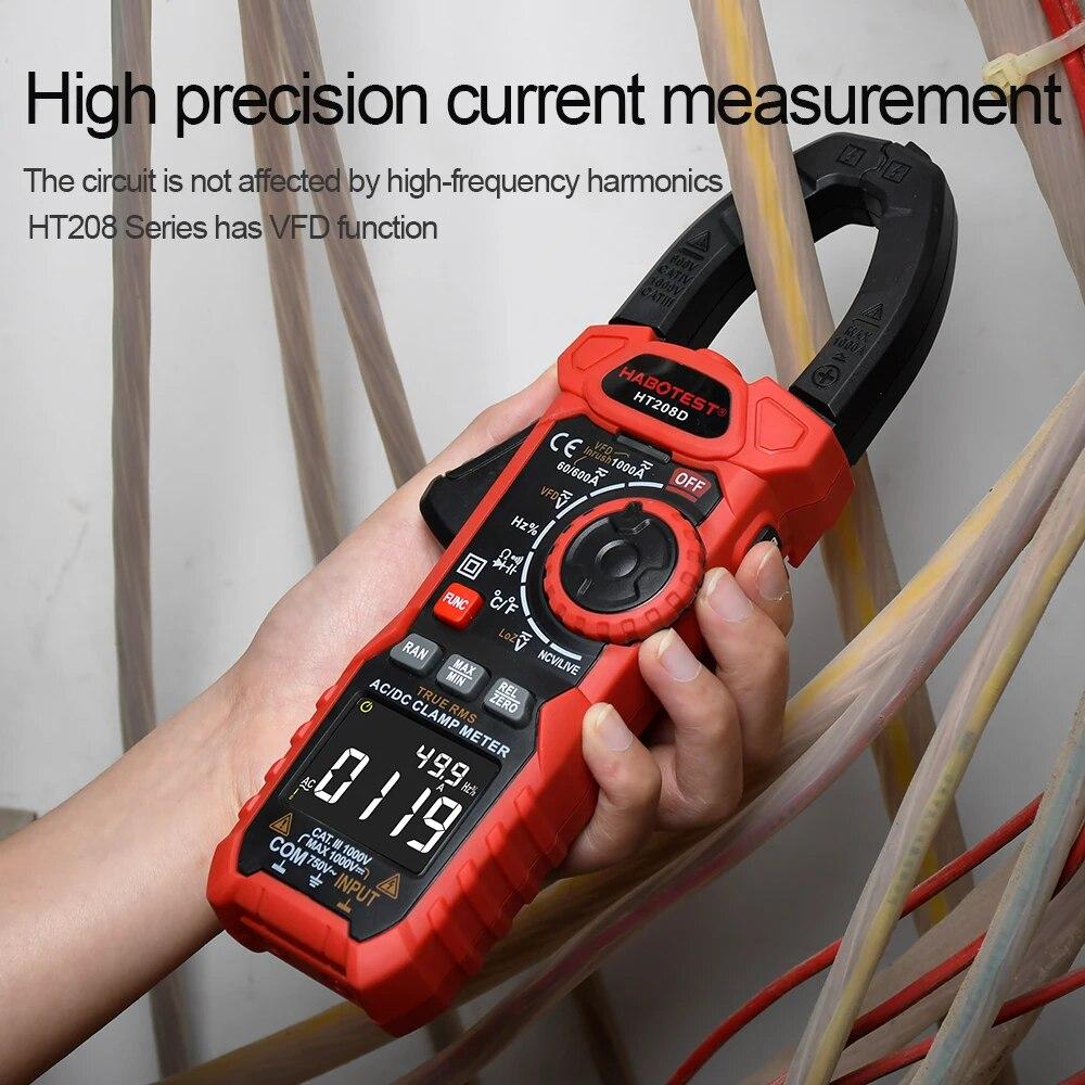 HT208A/D Amp Meter Clamp AC/DC,1000A True RMS Multimeter Tester,6000 Counts,with Temperature, NCV, LPF, Voltage and Current Test