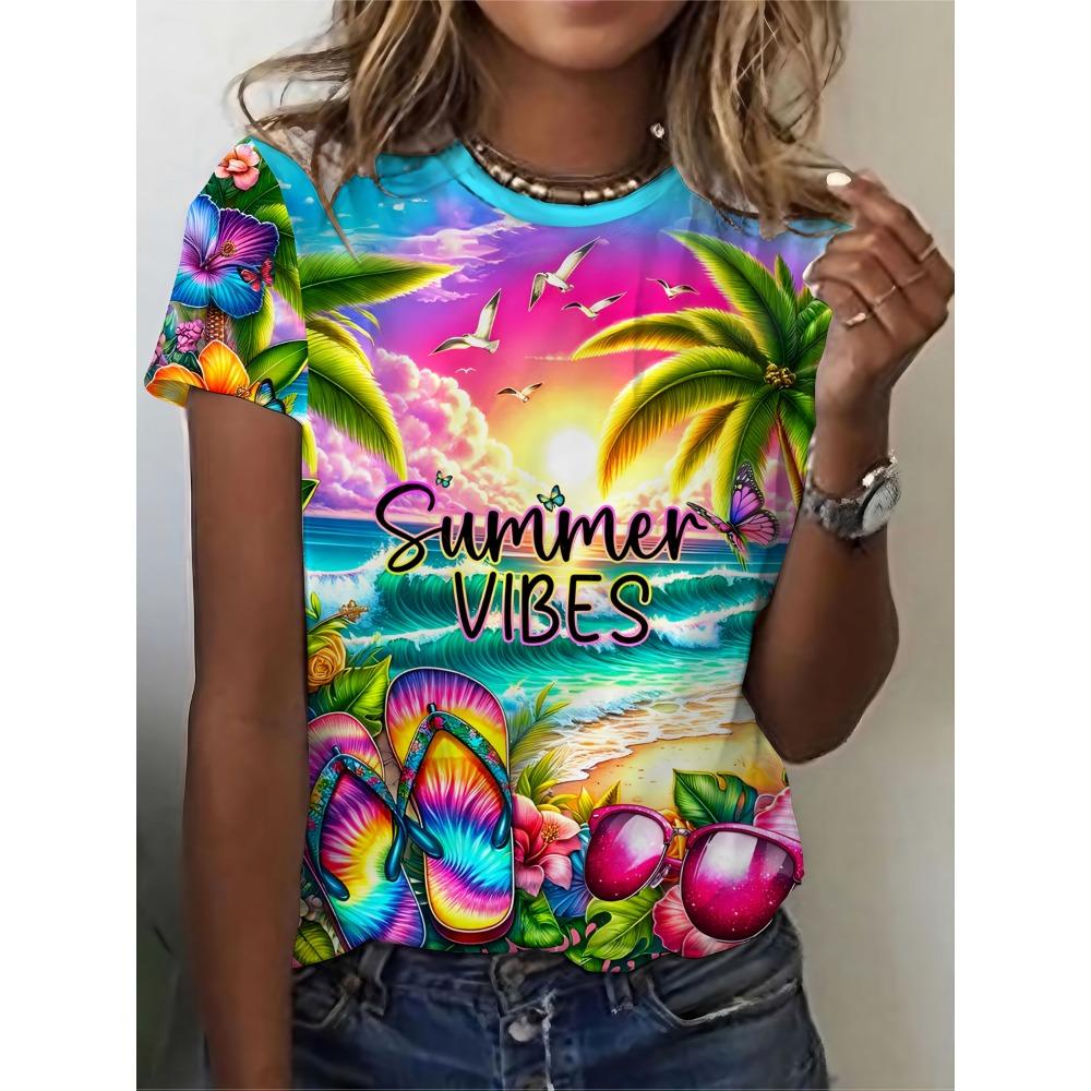 2026 Sommer Rundhals Damen T-Shirt Mode 3D Hawaiianischer Papagei Vogel Druck Kurzarm Cartoon Lässig