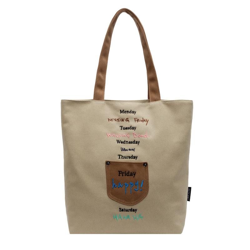 Ladies New Casual Student Work Retro Letter Niche Single Shoulder Large Capacity Canvas Bag