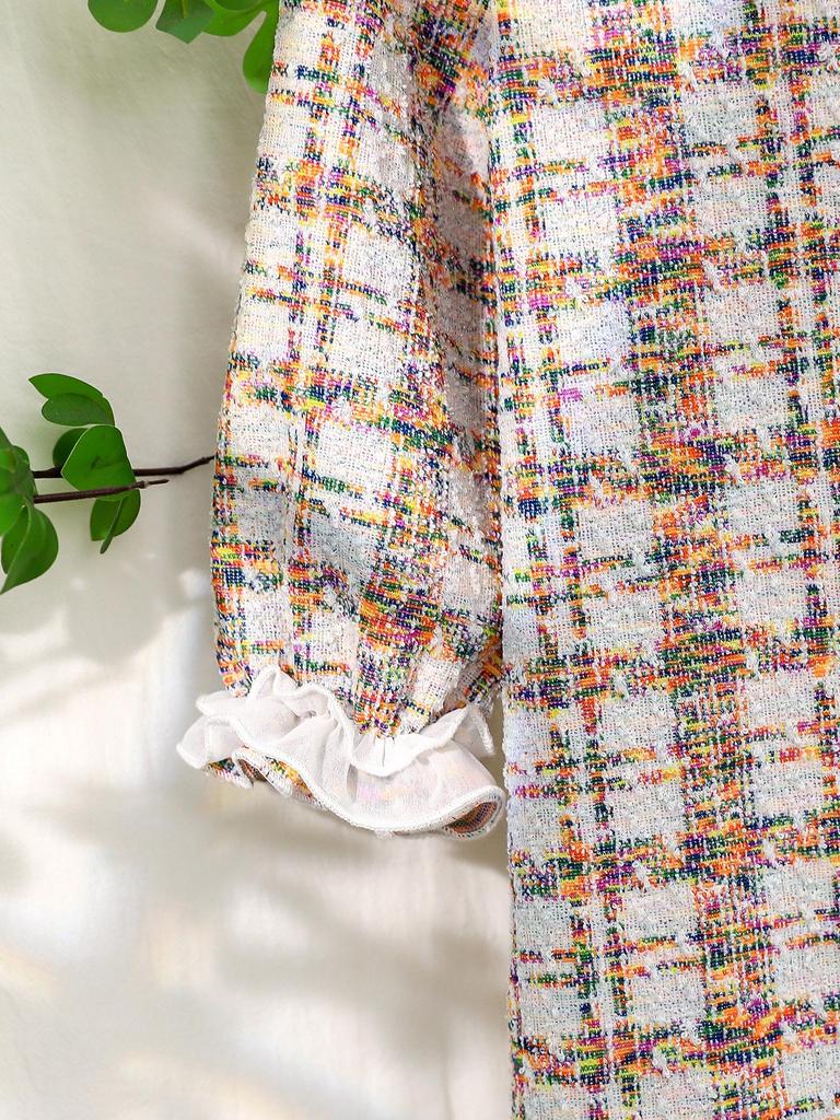 Dívčí kostkované šaty v korejském stylu - Podzim/Zima Tkanina s jemnou vůní