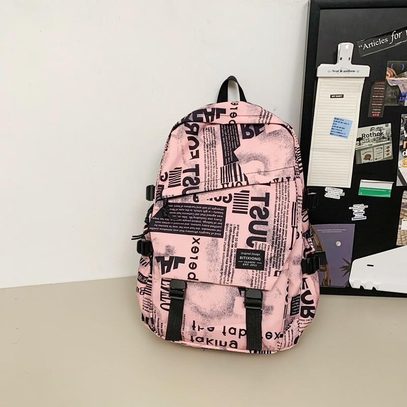 Letter Unisex Graffiti Backpack With Multiple Pockets For School And Campus