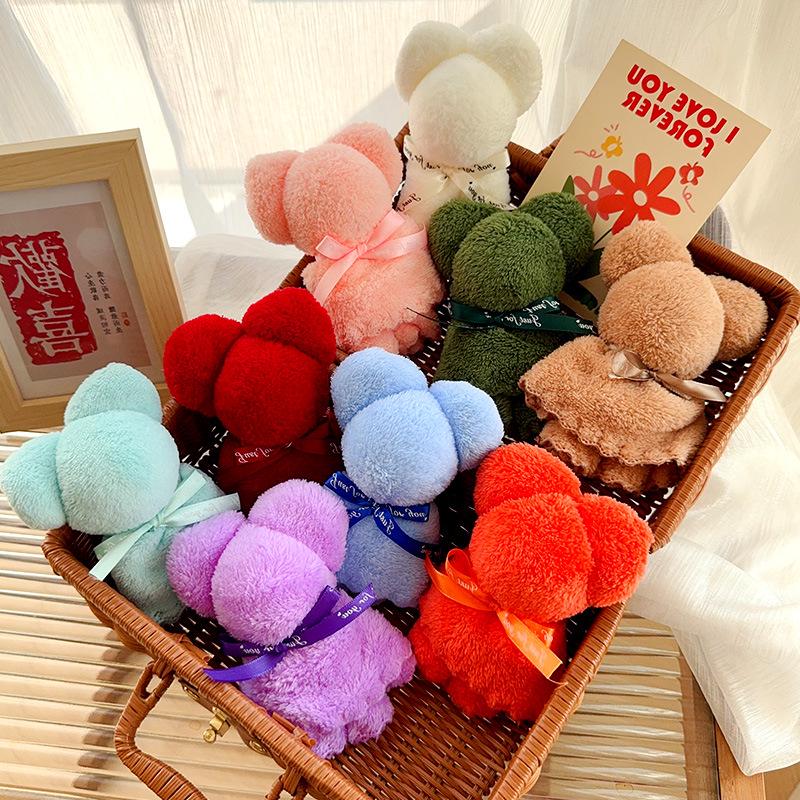 Bear-Shaped Coral Fleece Handkerchief – Practical Gift for Weddings, Birthdays, and Events