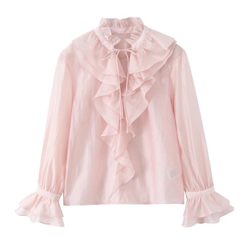 European Winter 2025 Ruffle Shirt - Versatile, Stylish, and Simple Large розовый
