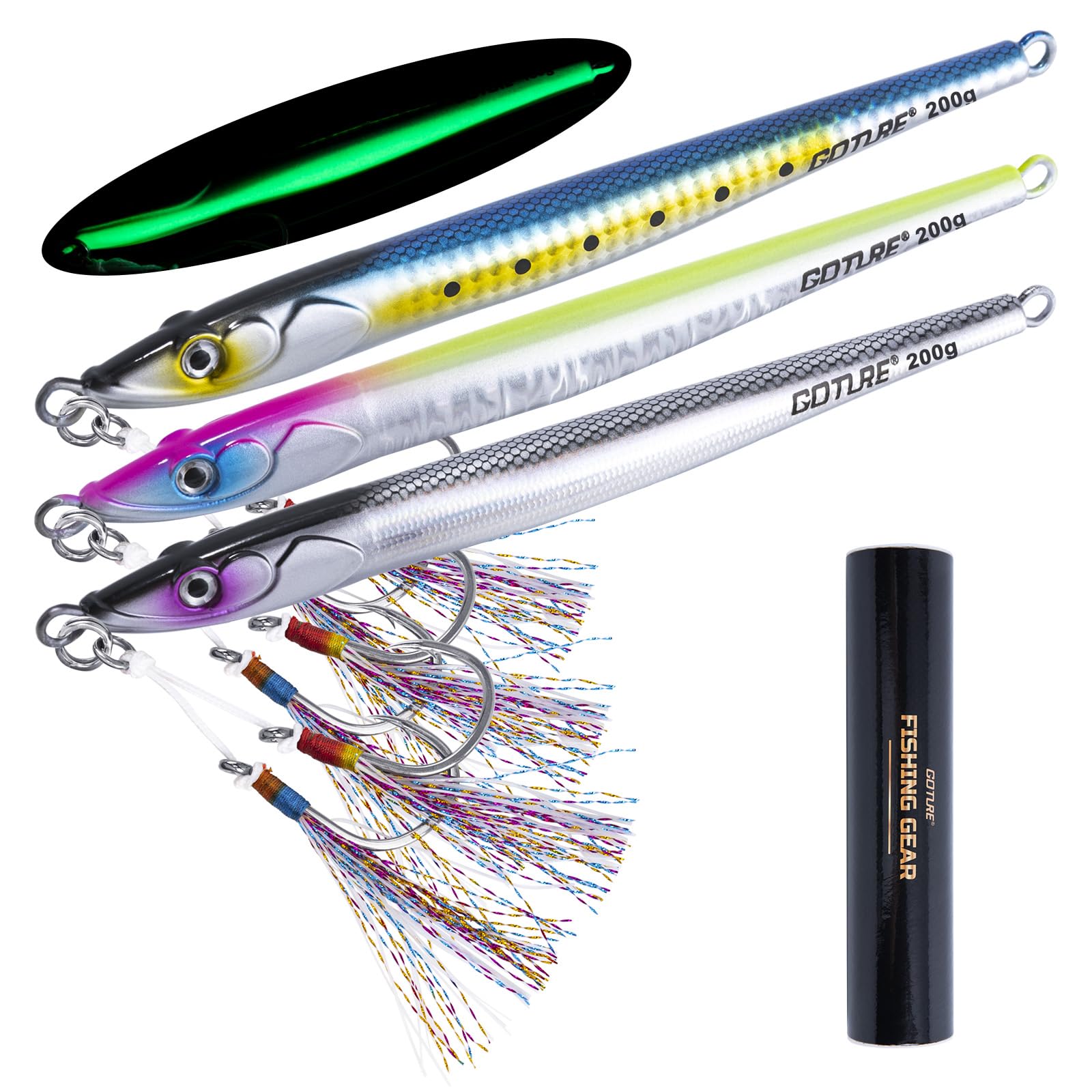 

GOTURE Lead Fishing Set of Vertical for Saltwater and Freshwater with Assist PVC Bag Paper Updated Lead Fish Tube Jigging Lures for and Fishing Tackle