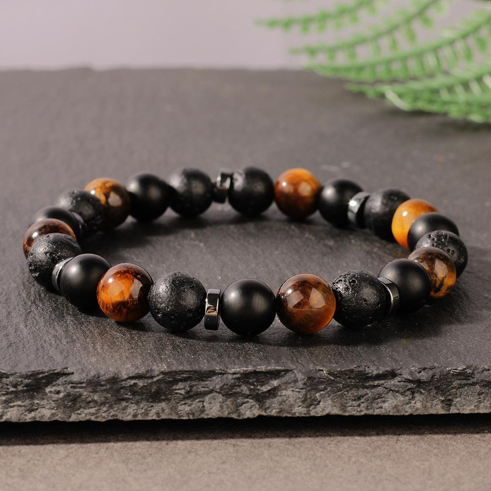 Festive Gifts Natural Tiger Eye Lava Rock Matte Onyx Beaded Bracelet Minimalist Fashion Jewelry Suitable For Daily Wear And Gifting