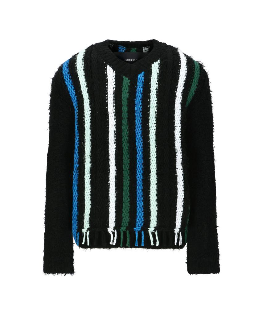 ADSB ANDERSSON BELL Unisex V-Neck Reverse Stripe Sweater Atb1350U(Black)