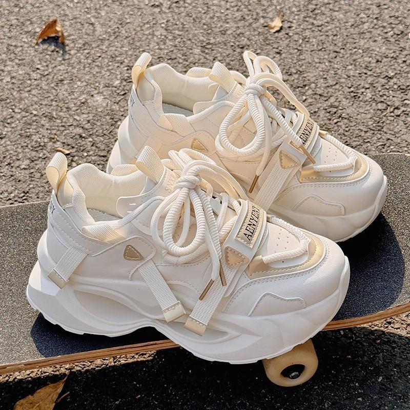 Daddy shoes women's 2025 new spring thick-soled heightening casual shoes muffin shoes little white shoes original design sense