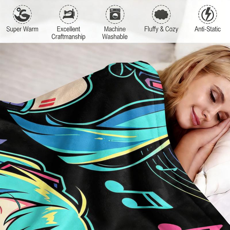 Hatsune Miku Rock Star Flannel Throw Blanket Gift for Anime Fan Summer Soft Nap Throw Sofa Blanket Bed Cover Travel Blanket