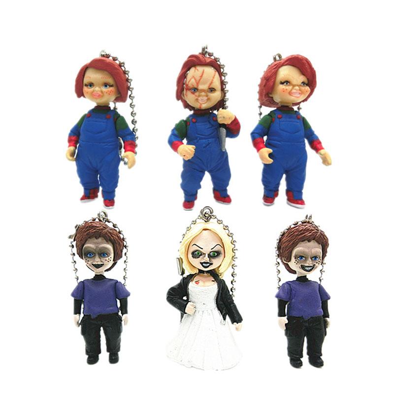 5 Stück/Set Film Chucky Schlüsselanhänger Braut von Chucky Modell Spielzeug Rucksack Anhänger Schlüsselkette Puppe Tasche Dekoration Halloween Geschenk Schlüsselanhänger