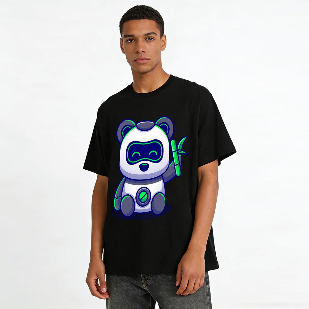 Cyber Panda Holding Bamboo Print Casual Top Pure cotton T-shirt