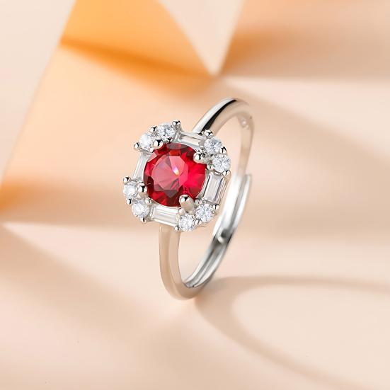 Red Zircon Love Heart Jewelry Set Rhinestone Necklace Stud Earrings Ring Set Romantic Accessories for Birthday Valentine's Day Gift