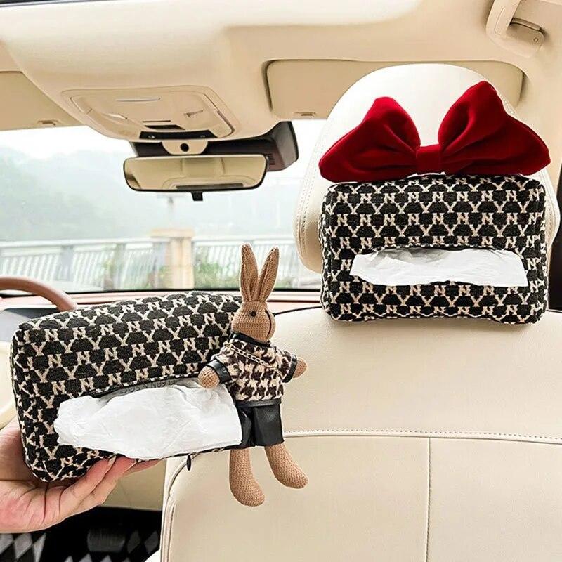 Car Tissue Box Car arMrest Box Drawer Box Car Interior Decoration High-class Feeling Thousand Birds Grid