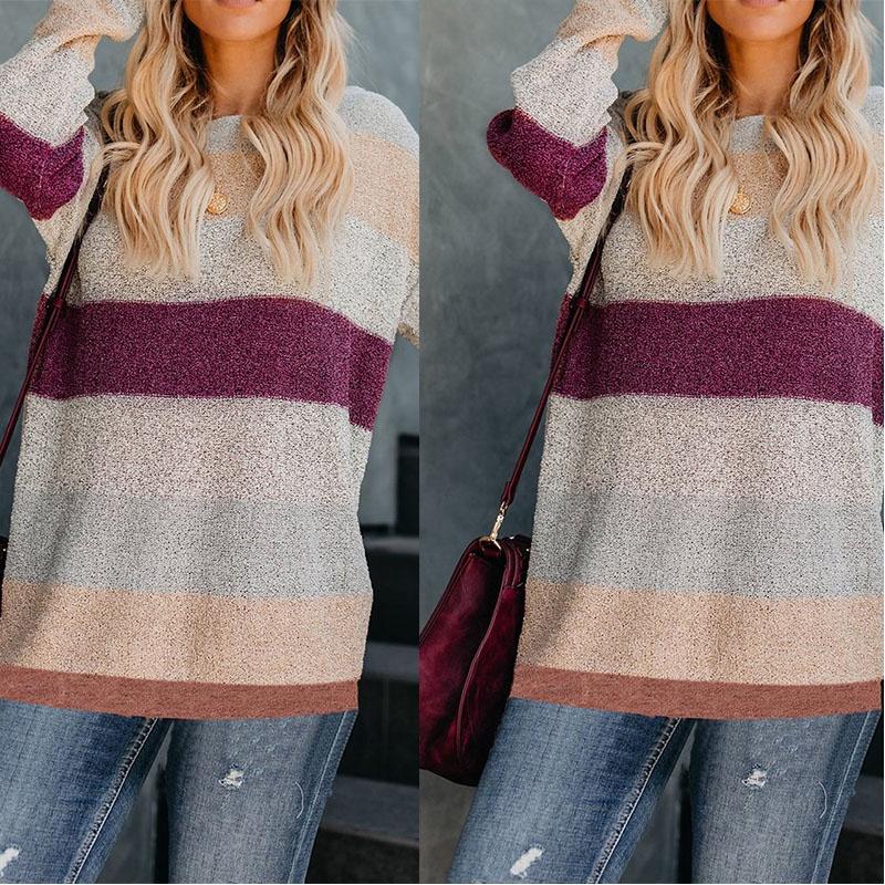 Women Winter Loose Striped Sweater Casual Stylish Pullover Perfect For Everyday Wear