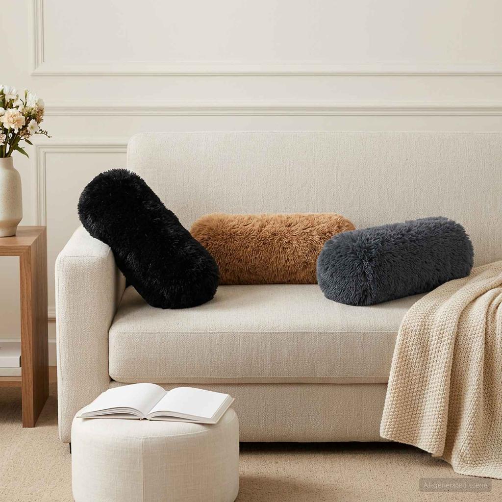 Cushion Cover 2 pcs HEERLEN Black Ø 15 x 40 cm PV Fleece