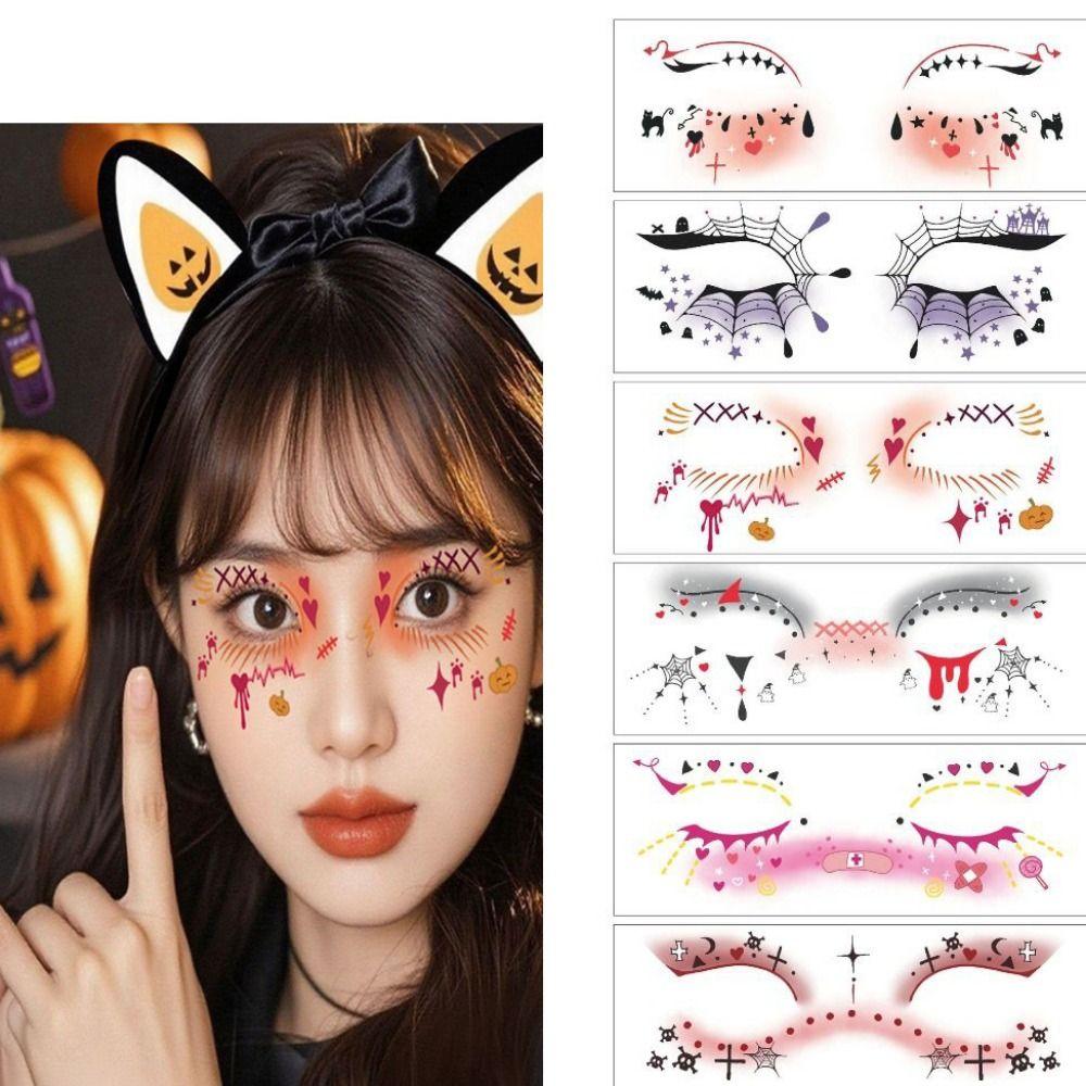 12pcs Portable Halloween Face Tattoo Disposable Bat Face Stickers Cheek Temporary Stickers  Men